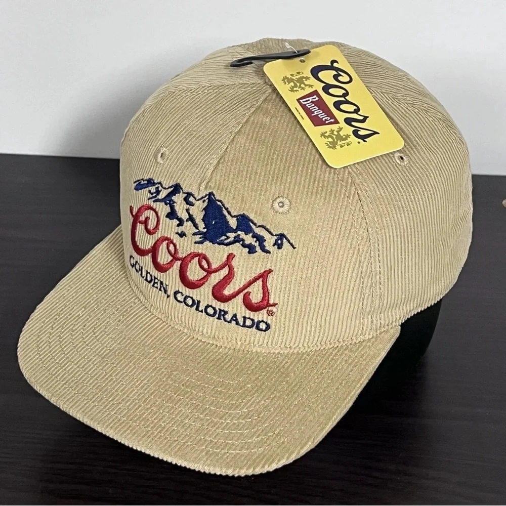 Coors Beer Corduroy Snapback Hat Cap Beige Tan Adjustable Golden Colorado NEW!!! - Picture 2 of 10